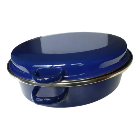 Cacerola Con Tapa De Peltre Ovalada Azul Cobalto 