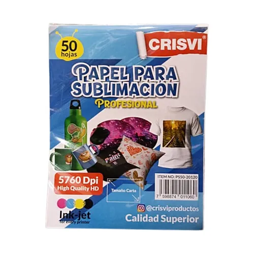  Papel Para Sublimación Crisvi Tamaño Carta 50 Hojas