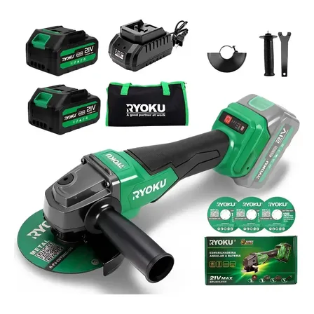 Esmerilhadeira Lixadeira Angular Brushless 2 Baterias 125mm Verde 127/220v