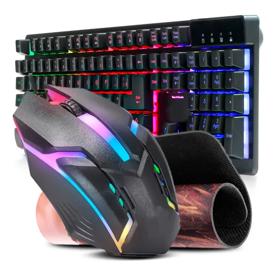 Kit Teclado E Mouse Gamer Led Rgb Usb Semi Mecânico Com Fio
