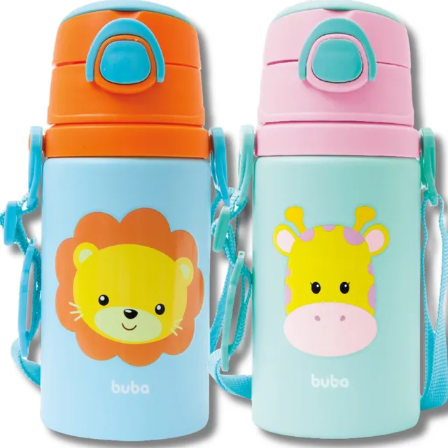 Kit 2 Garrafas Alumínio Infantil Bebe Suco Água Canudo Copo