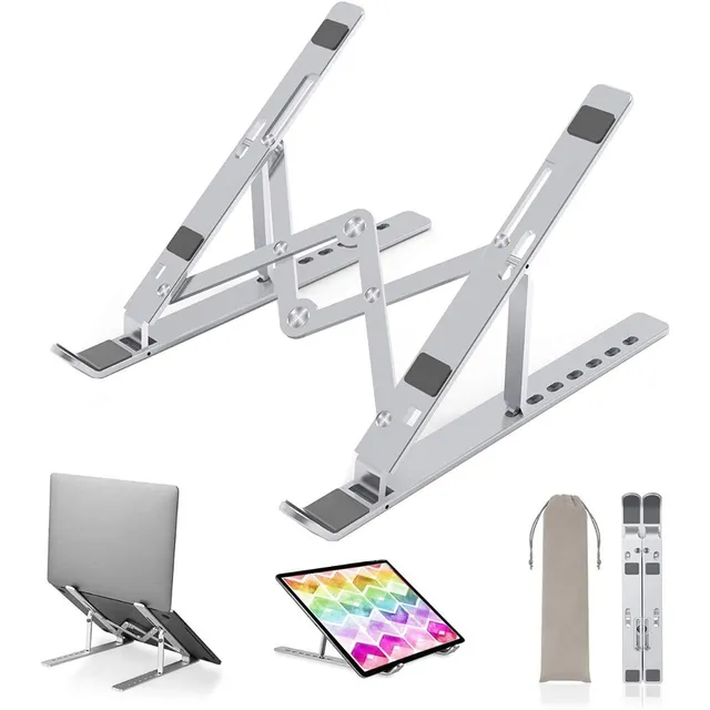 Base Soporte Laptop Aluminio,plegable,portátil Y Ajustable Color Plateado Brecelent