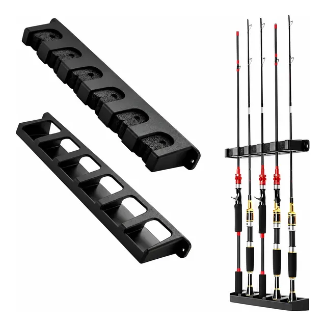 Suporte Vara Para Pesca Expositor De Parede 6 Varas Preto