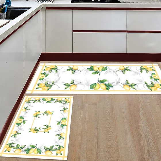 Alfombra Corredor Color Amarillo Limon Verde Hoja Fruta Casa