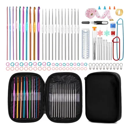 Kit Crochê 22 Agulhas De Trico + Acessórios Case Artesanato Preto