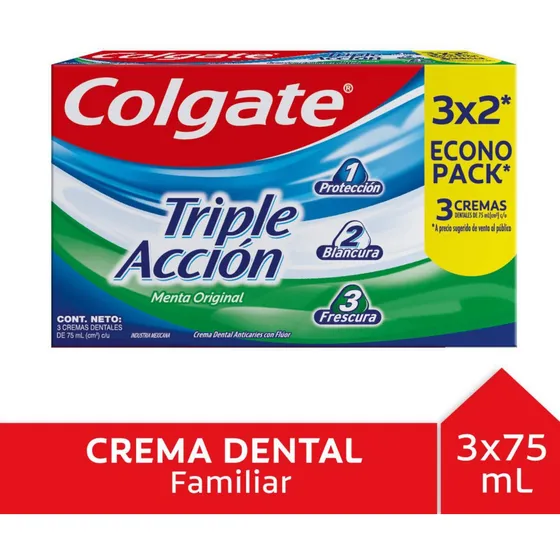 Pasta dental Colgate Triple Acción menta original pack de 3 unidades de 75ml