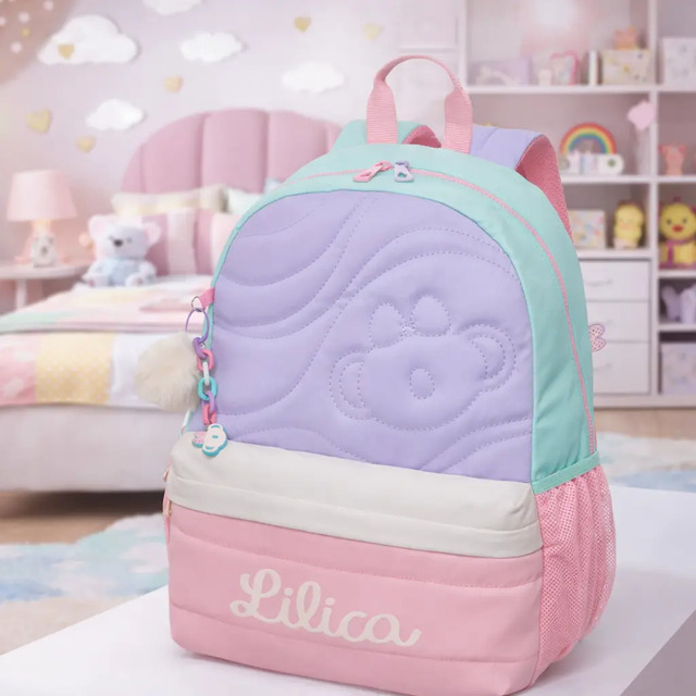 Mochila Escolar De Costa Para Passeio E Alca Lilica Ripilica Lovit Feminina Infantil Creamy Rosa Colorida Geométrico