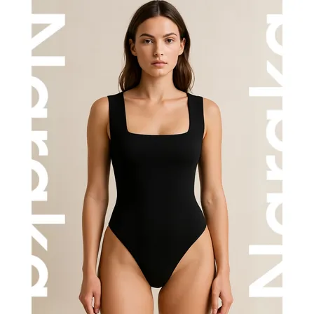 Body Feminino Suplex Regata Decote Quadrado Alça Larga Forro