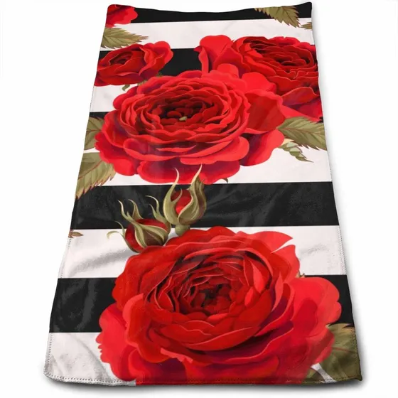 Oalla Mano Diseño Rosa Roja 12.0 X 27.0 In Raya Blanca Negra
