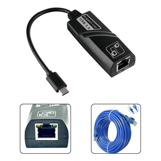 Adaptador Usb C Rede Rj45 Giga Com Cabo 5 Metros Internet