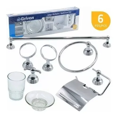 Juego De Accesorios Para Baño 6 Piezas Metal Marca Griven