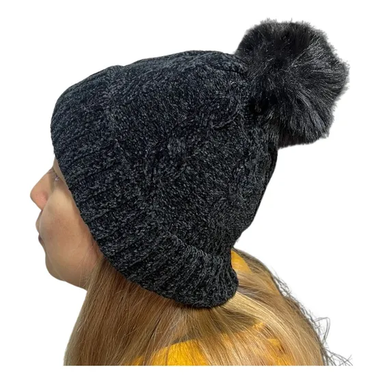 Gorro De Lana Con Chiporro Pompón Tejido Chenille Invierno