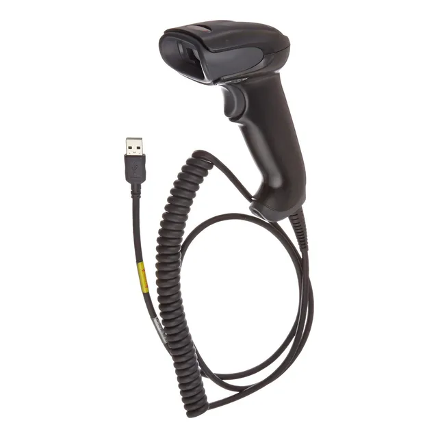 Lector láser USB Honeywell Voyager 1250g con soporte de color negro, cable USB tipo RS-232/RS-485 de 5 V