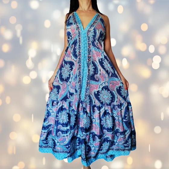 Vestido Verano Liviano Largo Arabesco Colorido Divino