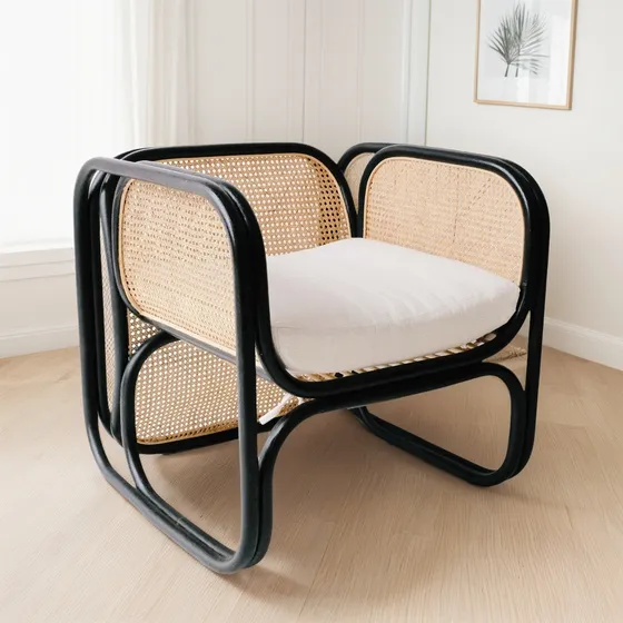 Sillón Individual De Diseño De Rattan Y Esterilla Imp Ind.