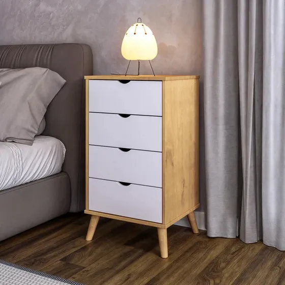 Mesa De Luz 4 Cajones Comoda Madera Maciza Dormitorio Cajon Color Blanco