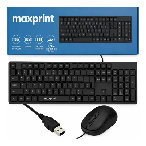 Teclado E Mouse Usb Com Fio Ideal P/ Escritório Pc Notebook