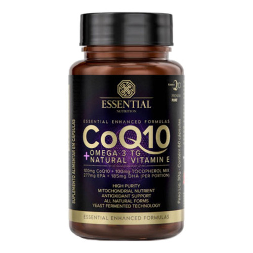 Suplemento em  cápsulas Essential Nutrition  COQ10 omega 3 em pote de 30g 60 un