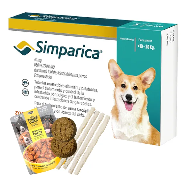 3 Tabletas Antipulgas Y Garrapatas Simparica De 10 A 20 Kg