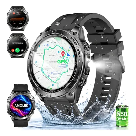 Relógio Inteligente Smartwatch Gps 5atm Amoled Mapas Offline Branco Smartwatch Esportivo À Prova D'água Com Gps Para Aventuras Ao Ar Livre Preto