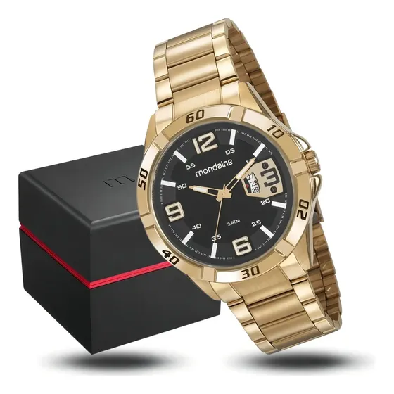 Relógio De Pulso Mondaine Com Corria De Aço Inoxidável Cor Dourado - Fondo Preto