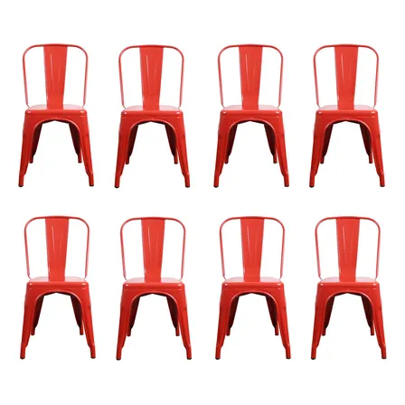 Kit 8 Cadeiras Tolix Industrial Aço Vermelho Perfil Casa Empilháveis Arabesco