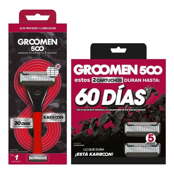 Maquina De Afeitar Groomen 500 Con 1 Repuesto + 2 Cartuchos