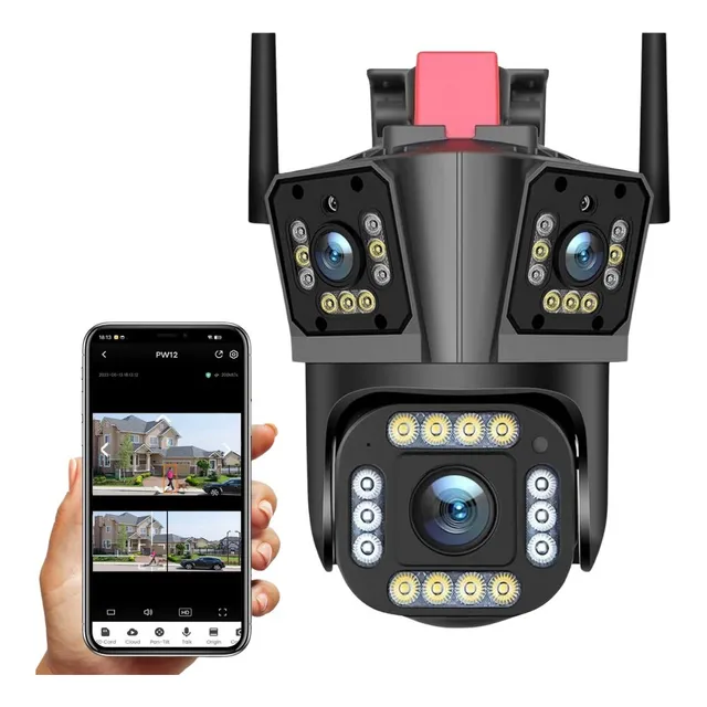 Cámara De Seguridad Vigilancia Ptz  De 3 Lentes Wifi Sirena