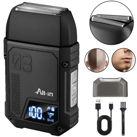 All-In Barbeador Elétrico Sem Fio para Barba e Cabelo com 3 Velocidades Maquina de Barbear Aparador de Pelos Cabelo Tela LED Portátil