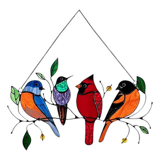 Panel De Ventana Atrapasoles Multicolor Pájaros Alambre, Panel De Ventana Atrapasoles Multicolor Pájaros Alambre,