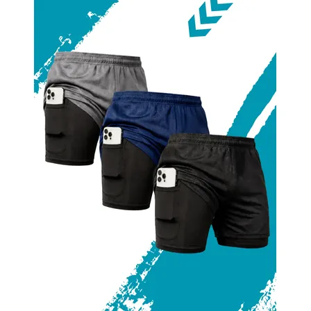 Kit 3 Bermuda 2 Em 1 Academia Short Com Bolso Duplo Corrida