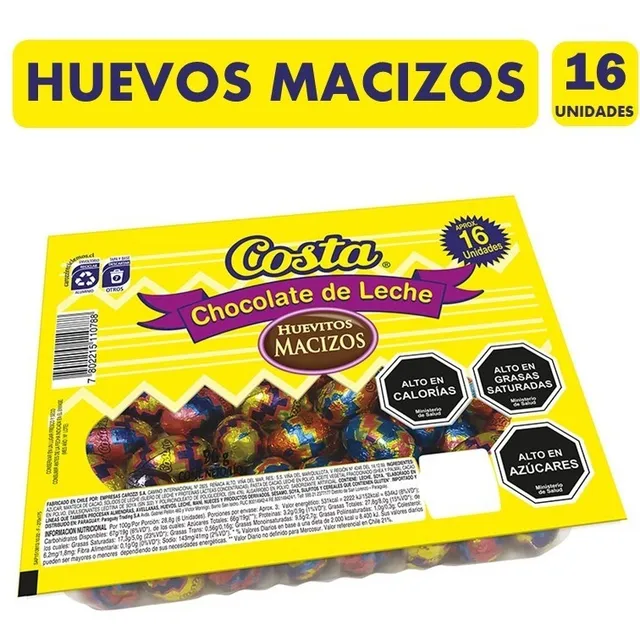 Huevos De Chocolate Macizos Costa (bandeja Con 16 Unidades)