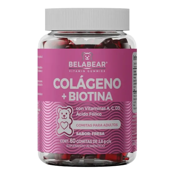 Solanum Belabear Colágeno + Biotina Vit. A, C, D3, Acido Folico 60 Gomitas Sabor Fresa