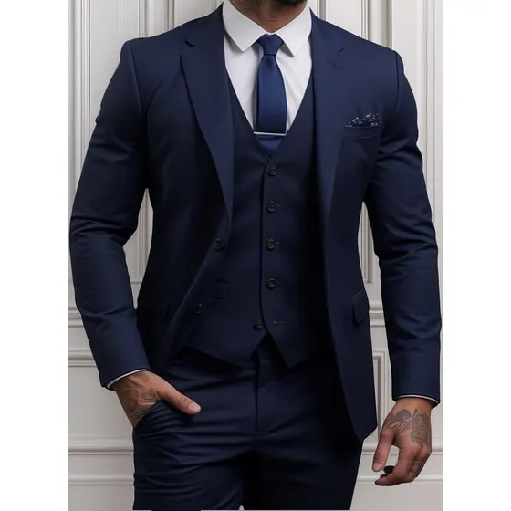 Kit Terno Slim Completo Paletó Calca Colete Camisa Gravata*