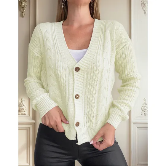 Cardigan Mujer Sweater Con Botones Pullover Tejido Lana