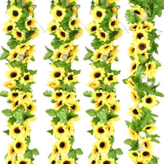 2 Correntes de Girassol Artificial para Decoração - 4 Metros e Proteção UV
