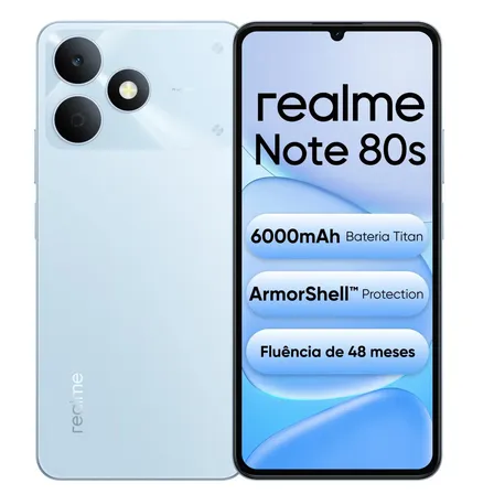 Celular Smartphone Realme Note 80s 128gb 4gb Ram Dual Sim Azul Bateria 6000mah Ultrafino 7,94 Mm Resistência À Poeira E Água Ip54 Azul-claro