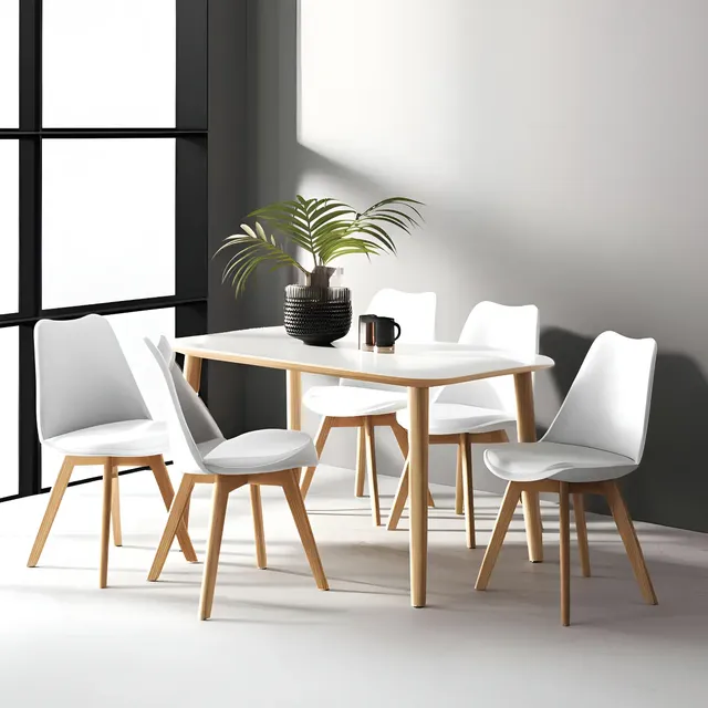 Set 4 Sillas Tulip Para Tu Casa Almohadón Pata Madera Blanca Comedor Nórdico Blanco