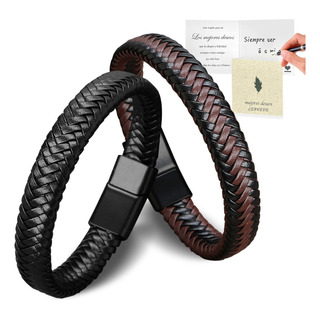 Pulsera Tejer Cuero Hombre Caballero Acero Inoxidable Broche Pulsera Tejer Cuero Hombre Caballero Acero Inoxidable Broche
