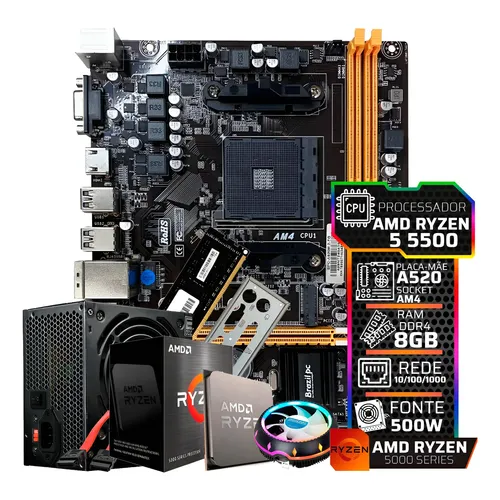 Kit Upgrade Amd Ryzen 5 5500 + Placa Mãe A520m-k Gigabyte Cor