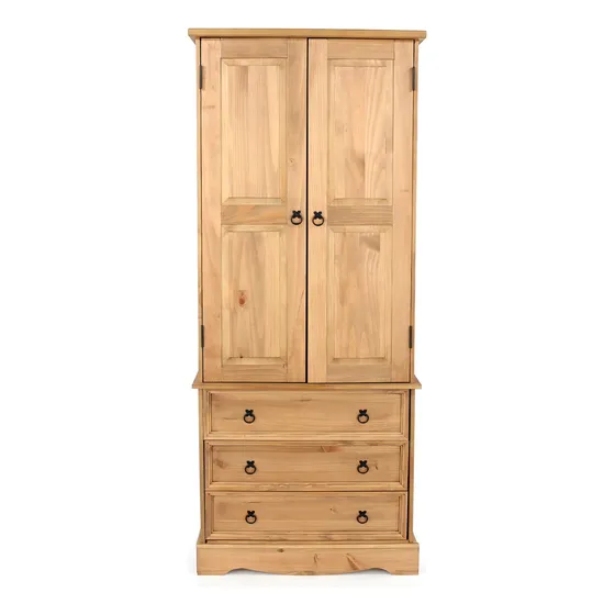 Guarda Roupa De Madeira Maciça Com 2 Portas E 3 Gavetas Na Cor Marrom