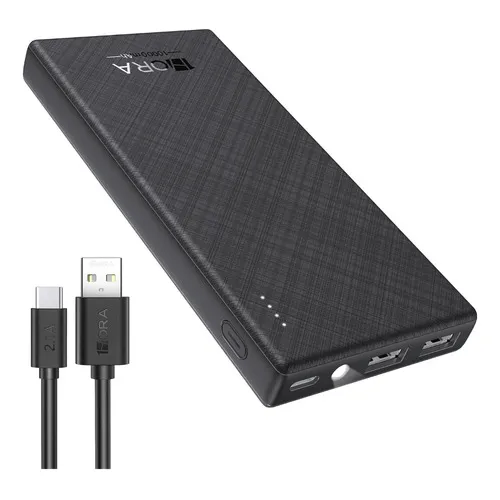 Power Bank Batería Portátil 10000mah Bateria 1hora Gar263 Power Bank Con Indicador De Luz Y Tipo C Baterias Portatiles Celulares Con 2 Usb Salidas Y 1 Entrada Tipo C Negro
