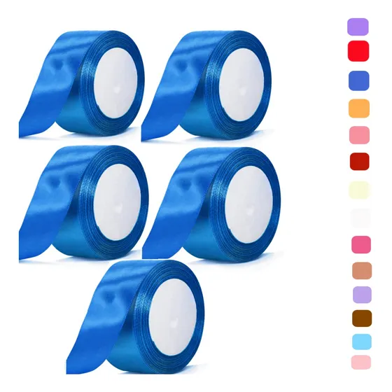 5 Rollos Satinado Decoracion Colores Listón 4cm 114 Metros Color Azul Liso