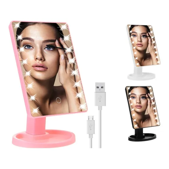 Espejo rectangular de pie Libercam ESP-01 con luz fría de 26cm x 16cm con 30.53cm de diámetro usb 5V marco negro