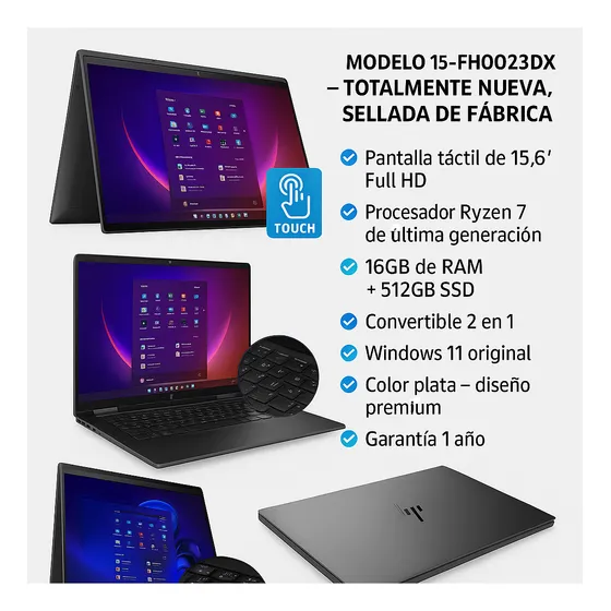 Laptop Hp Envy X360 15 Ryzen 7 8gb 512gb Ssd Táctil 2en1