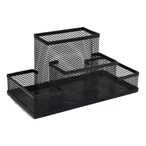 Organizador De Escritorio Portaclip Stendy 4 Cavidades 20x10x10cm Color Negro Malla Metálica