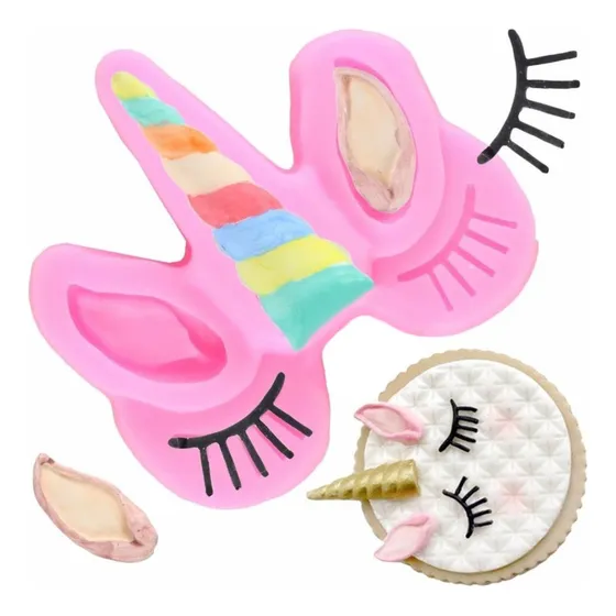 Molde Silicona Unicornio Pestañas Cuerno Fondant Porcelana Color Rosa