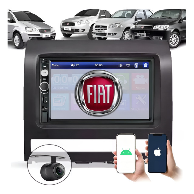 Central Multimídia 2 Din Mp5 Fiat Palio Siena Câmera Moldura