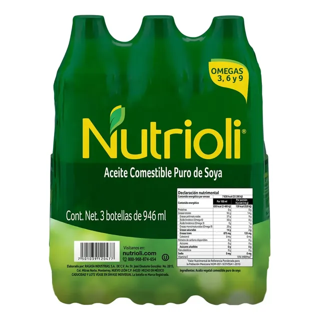 Aceite Puro De Soya Nutrioli 3 Botellas De 946 Ml