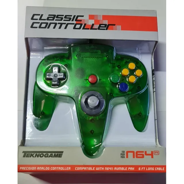 Control Para Nintendo 64/ N64 Teknogame 1.80m Maxima Calidad Color Verde Translúcido